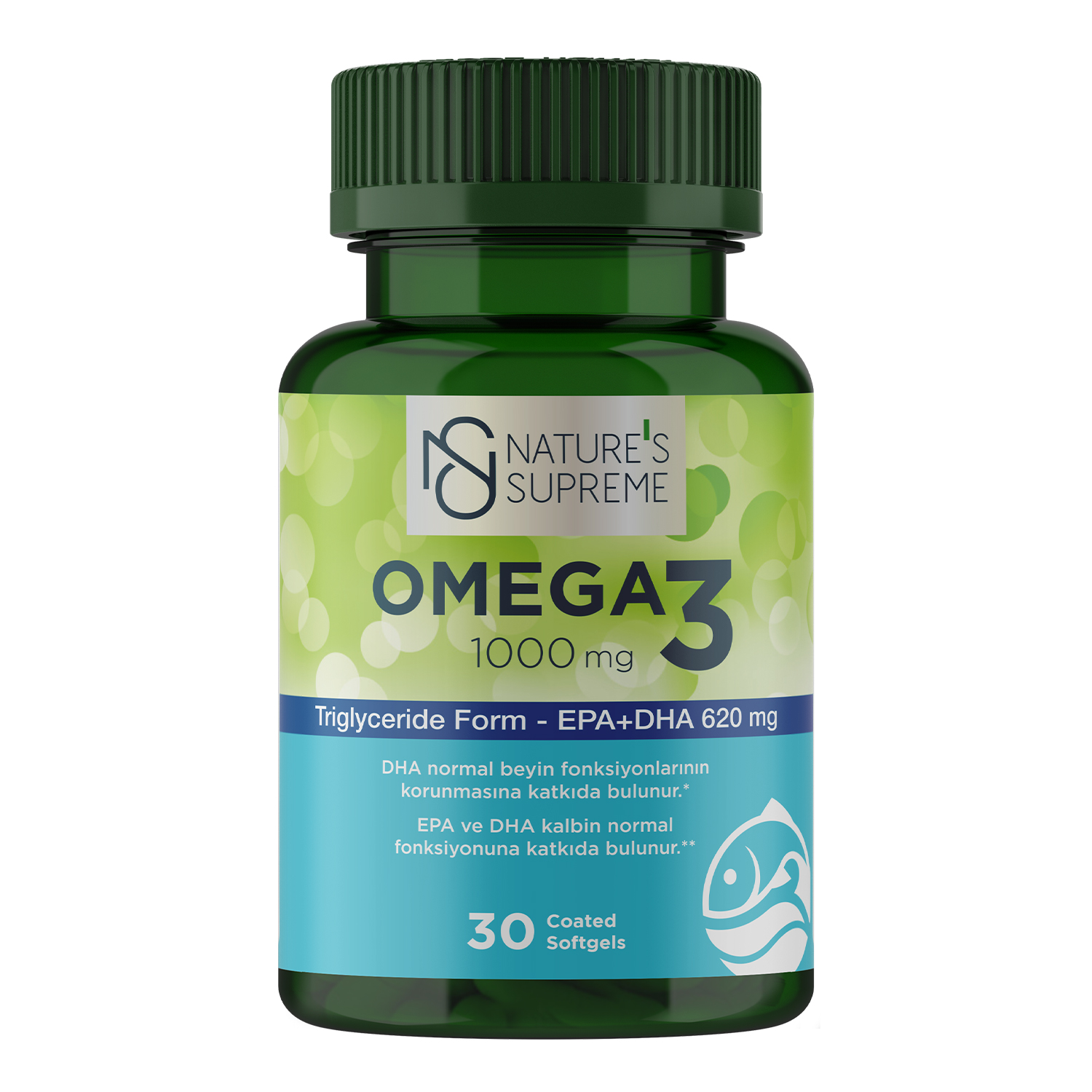 NATURE'S SUPREME Omega-3: рыбий жир 1000 мг — 30 мягких капсул — Упаковка — лицевая сторона