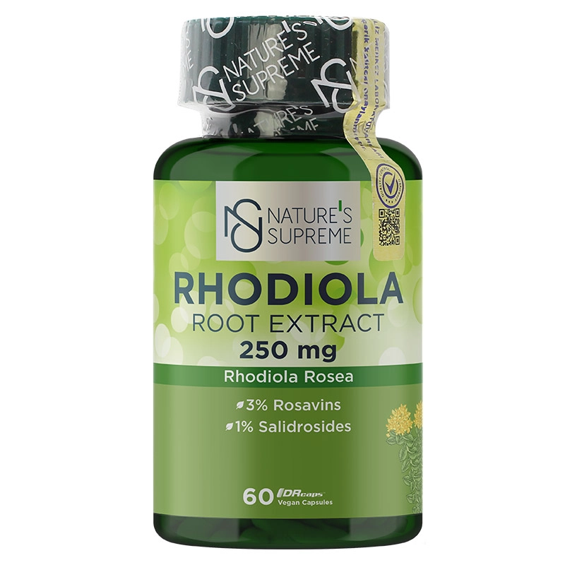 NATURE'S SUPREME Rhodiola Root Extract 250 мг — 60 растительных капсул — Упаковка — лицевая сторона