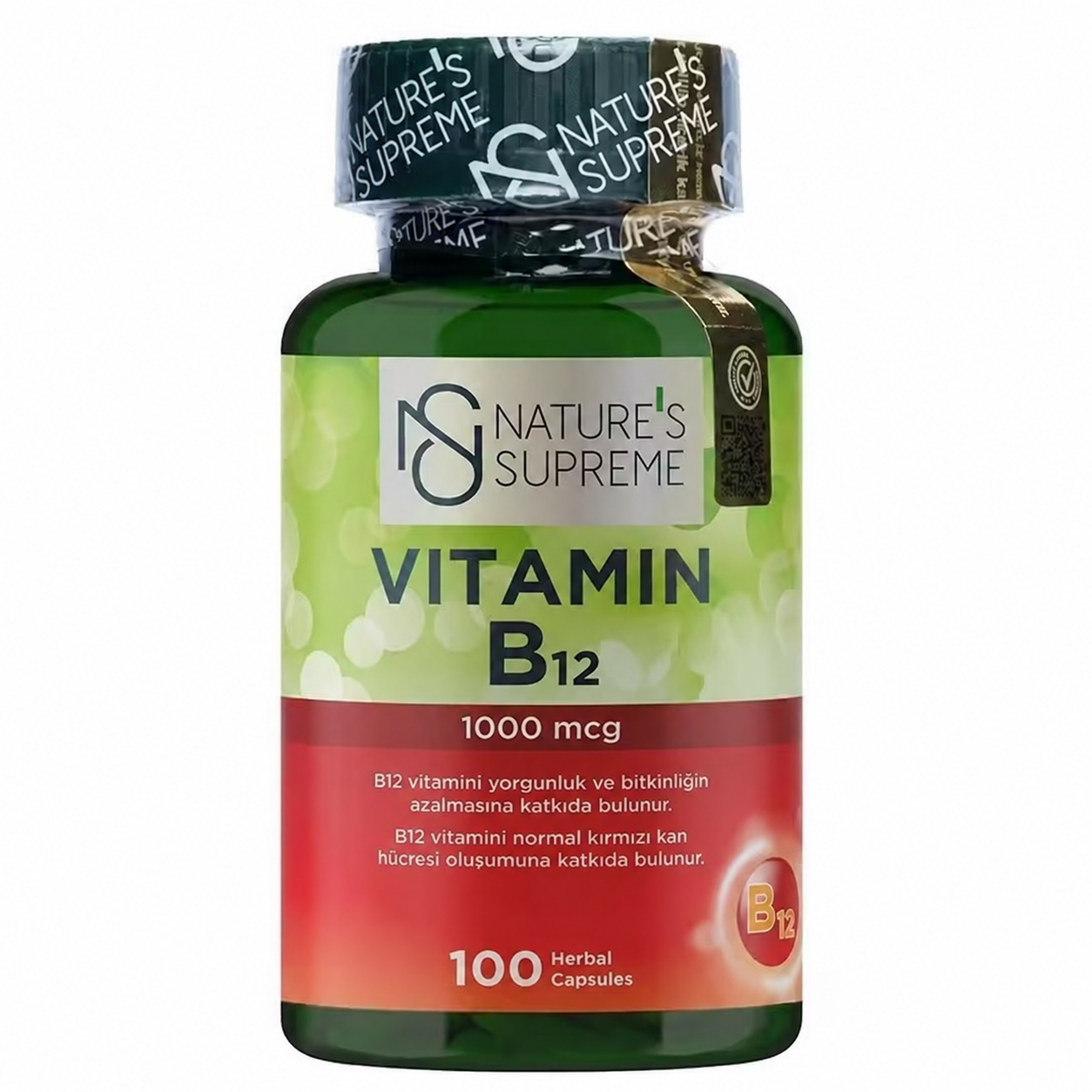 NATURE'S SUPREME Vitamin B12 1000 мкг — 100 растительных капсул — Упаковка — лицевая сторона