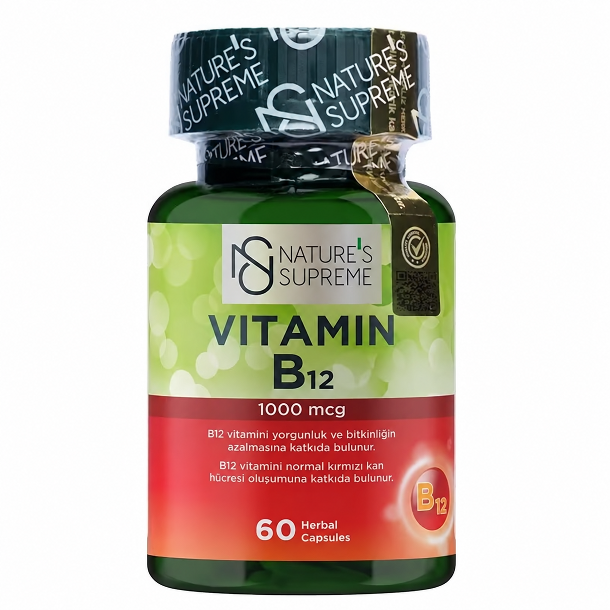 NATURE'S SUPREME Vitamin B12 1000 мкг — 60 растительных капсул — Упаковка — лицевая сторона