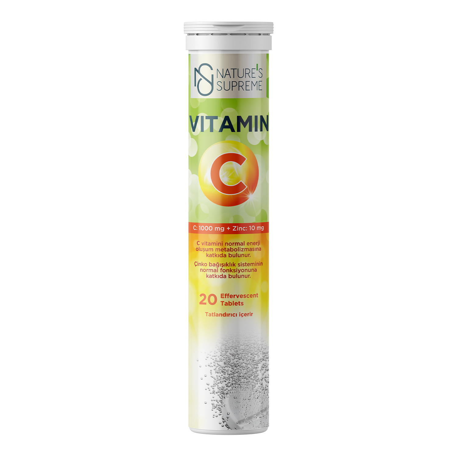 NATURE'S SUPREME Vitamin C + Zinc — 20 шипучих таблеток — Упаковка — лицевая сторона