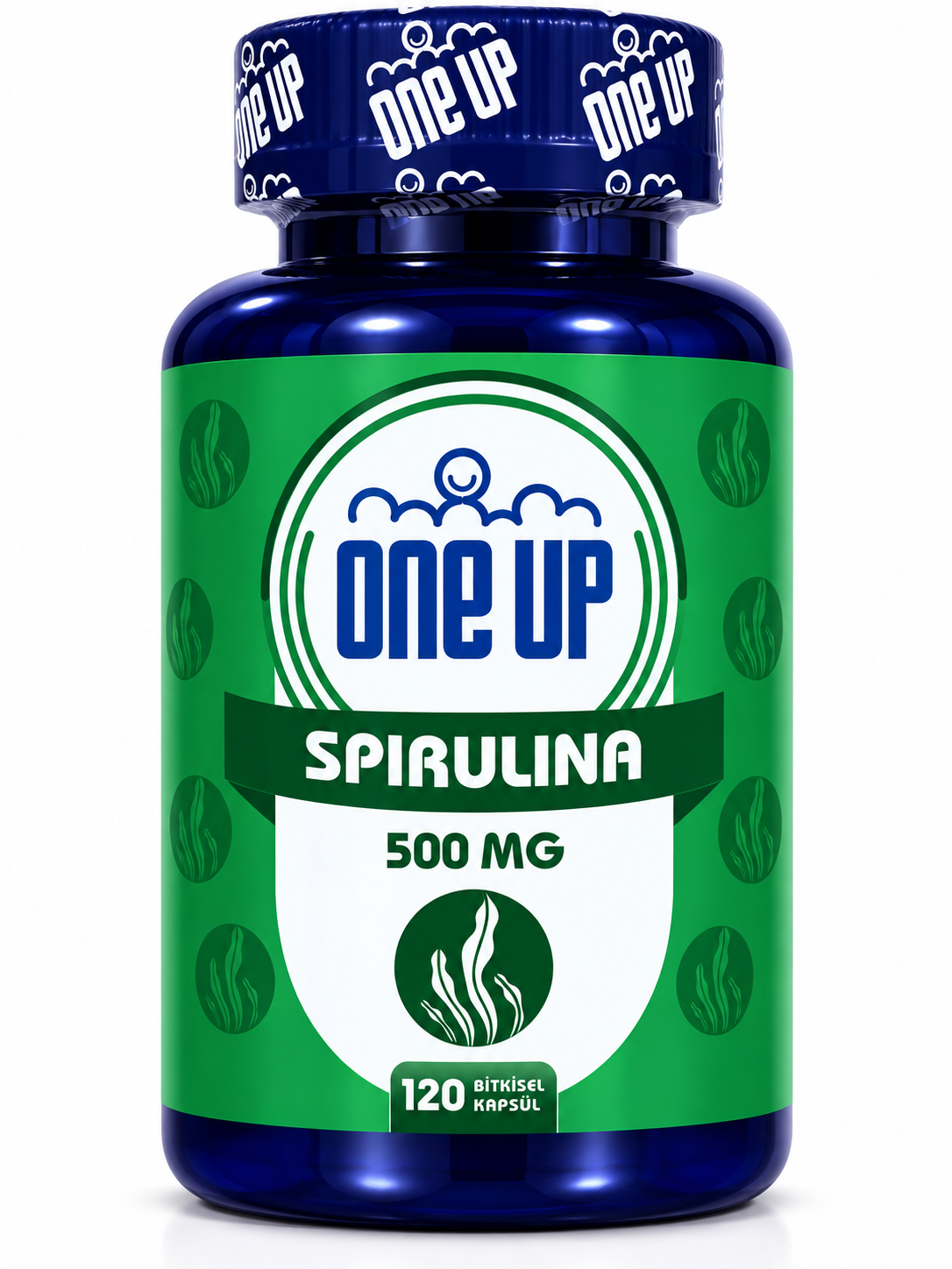 ONE UP Спирулина 500 мг — 120 капсул — Упаковка — лицевая сторона