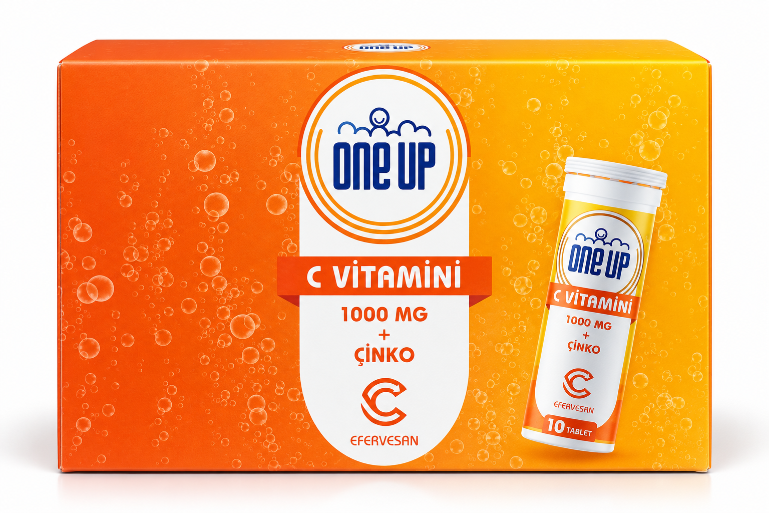 ONE UP Витамин C 1000 мг + Zinc — коробка 6 × 10 таблеток — Упаковка — лицевая сторона